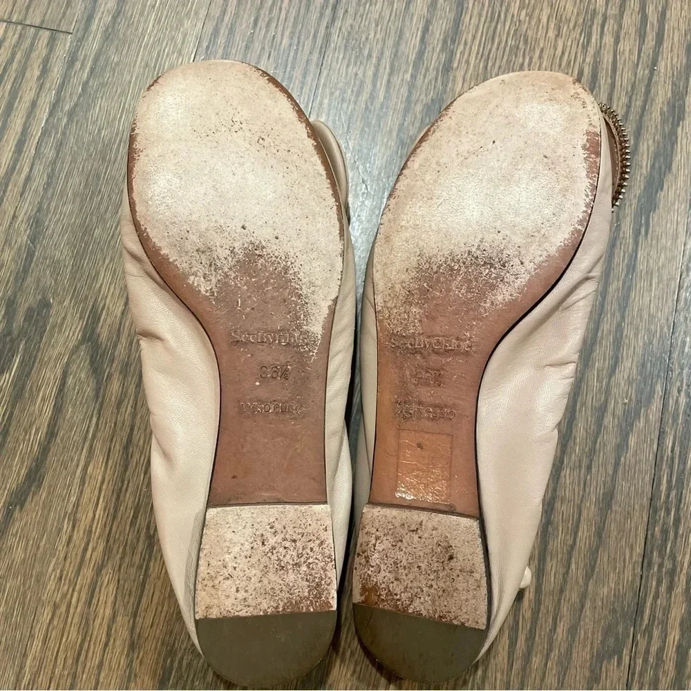 See By Chloe Zipper Bow Scrunch Ballerina Flat Leather Size EU 36.5